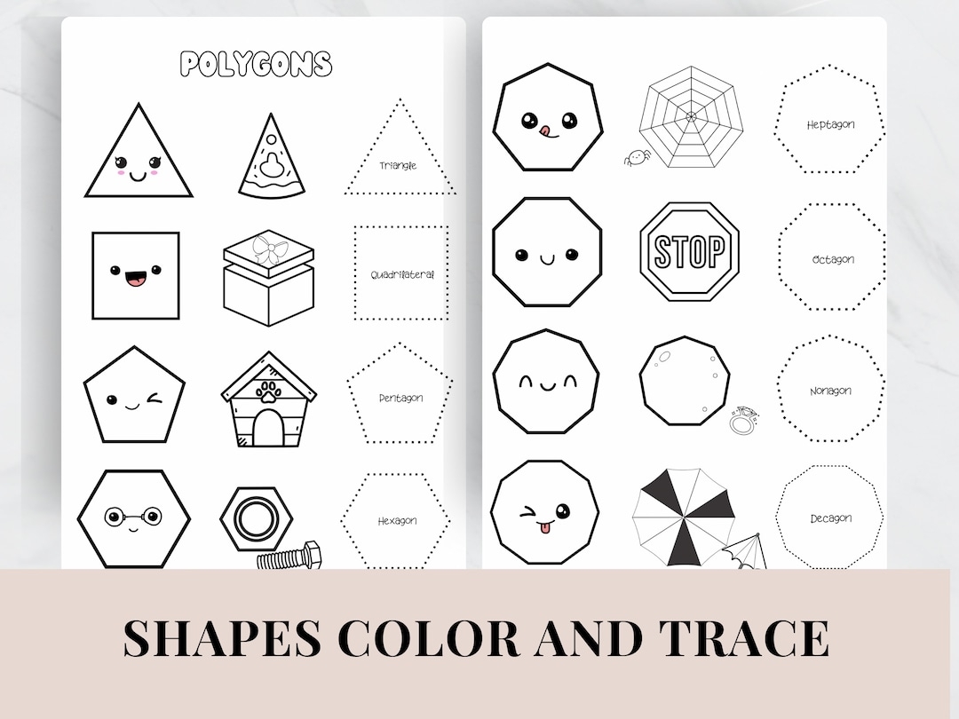 Polygon Shapes Printable Polygon Pdf Coloring Pages Homeschool Printable Etsy