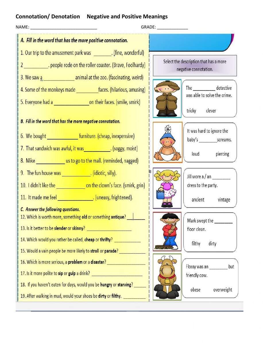 Positive And Negative Connotations In Words Lesson Plans Worksheets Worksheets Library