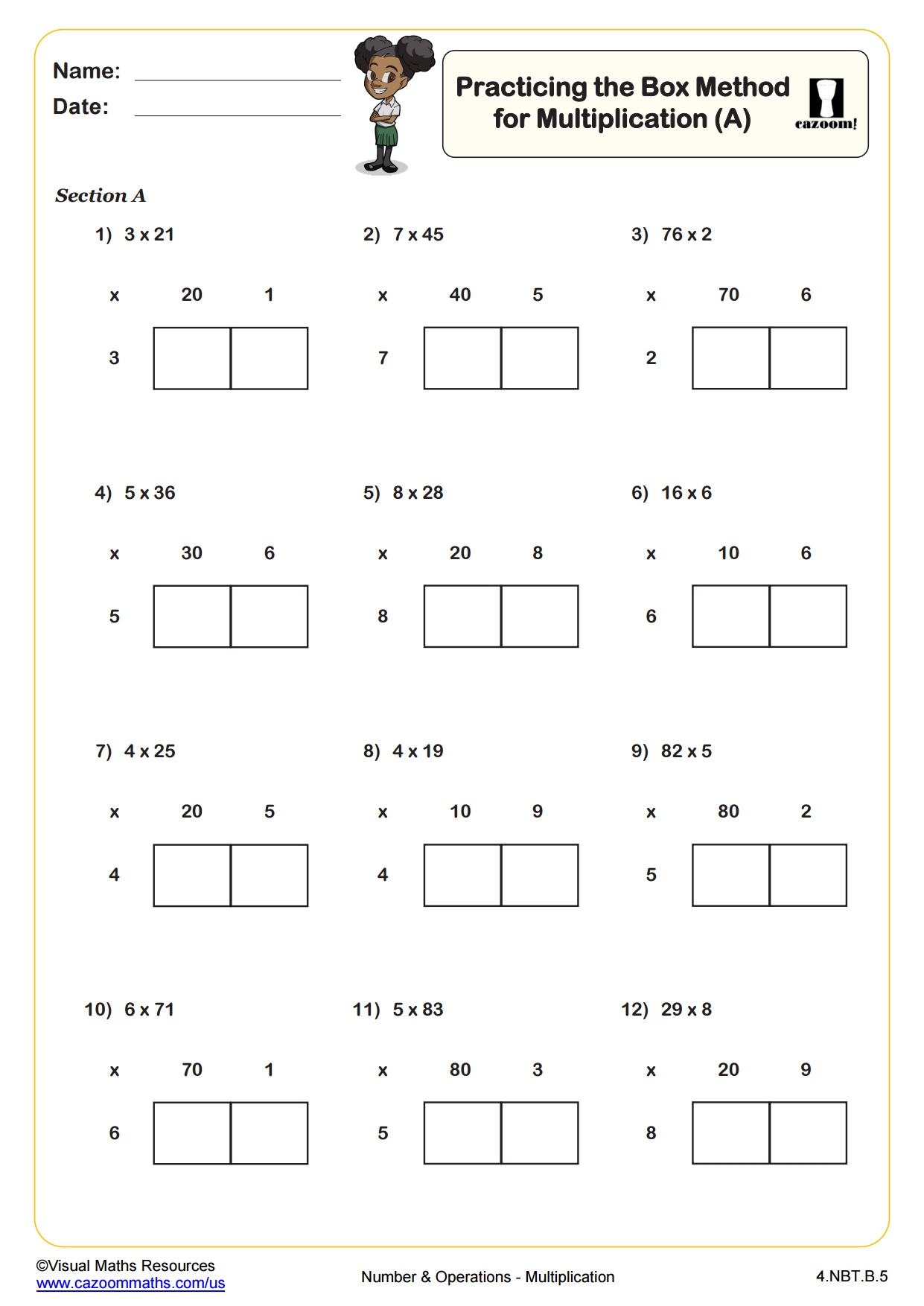 Practicing The Box Method For Multiplication B PDF Printable Number And Operations Worksheets Cazoom Math Practicing The Box Method For Multiplication B PDF Printable Number And Operations Worksheets Cazoom Math