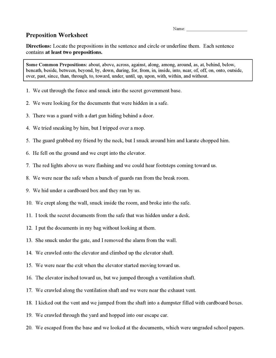 Preposition Worksheets And Activities Parts Of Speech Preposition Worksheets And Activities Parts Of Speech