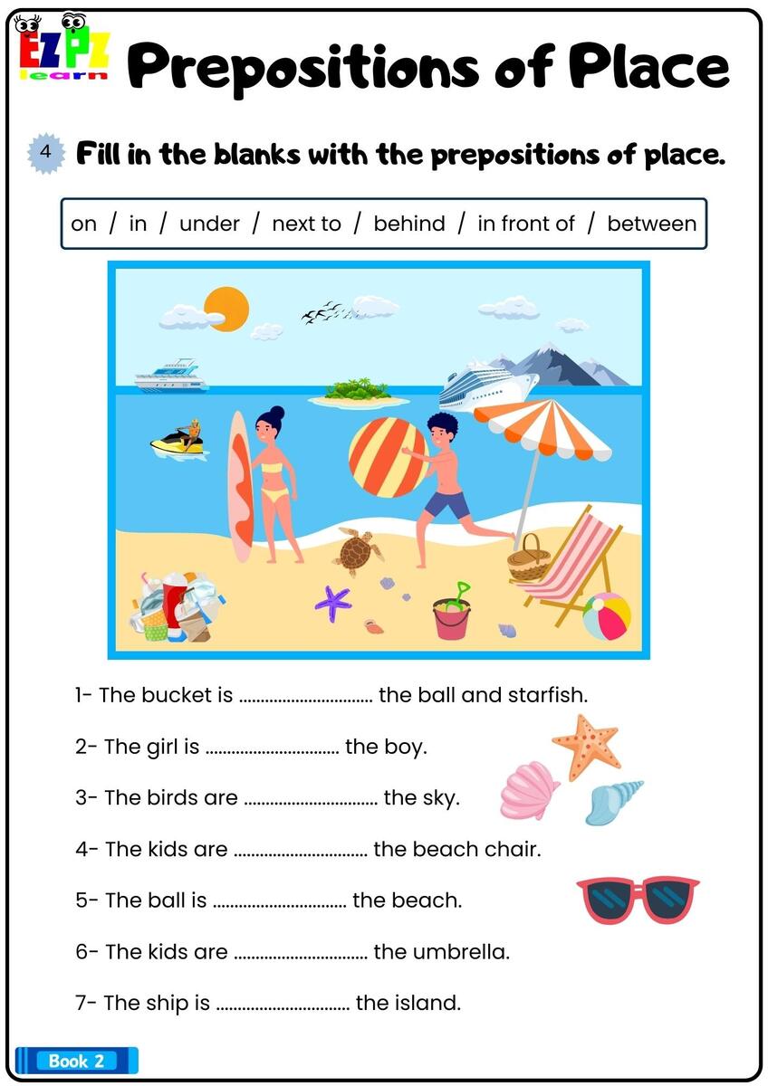 Prepositions Of Place Look At The Image And Fill In The Blanks Bk2 Grammar Worksheet Printable Pdf Ezpzlearn Preposition Worksheets For Kids Workybooks