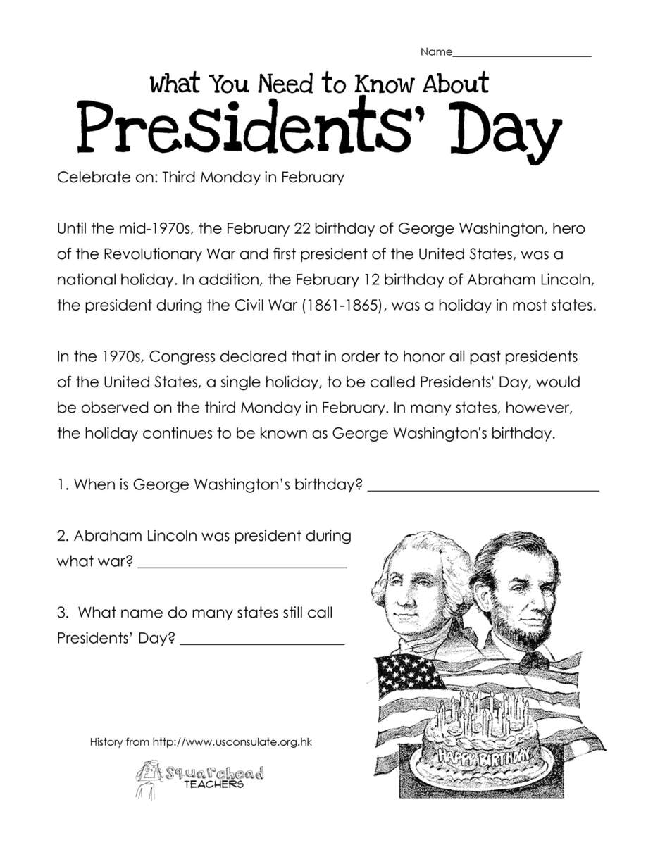 Presidents Day Free Worksheet UPDATED Squarehead Teachers Engaging Social Studies Worksheets For 3rd Grade Students
