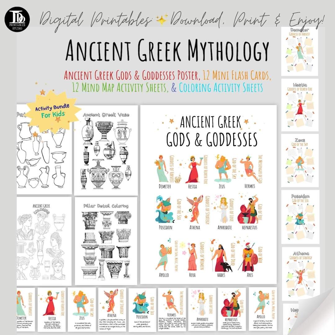 Printable Ancient Greek Mythology Activity Bundle For Kids Topic Research Home Schooling Gods Goddesses Mind Maps And So Much More Etsy Hong Kong