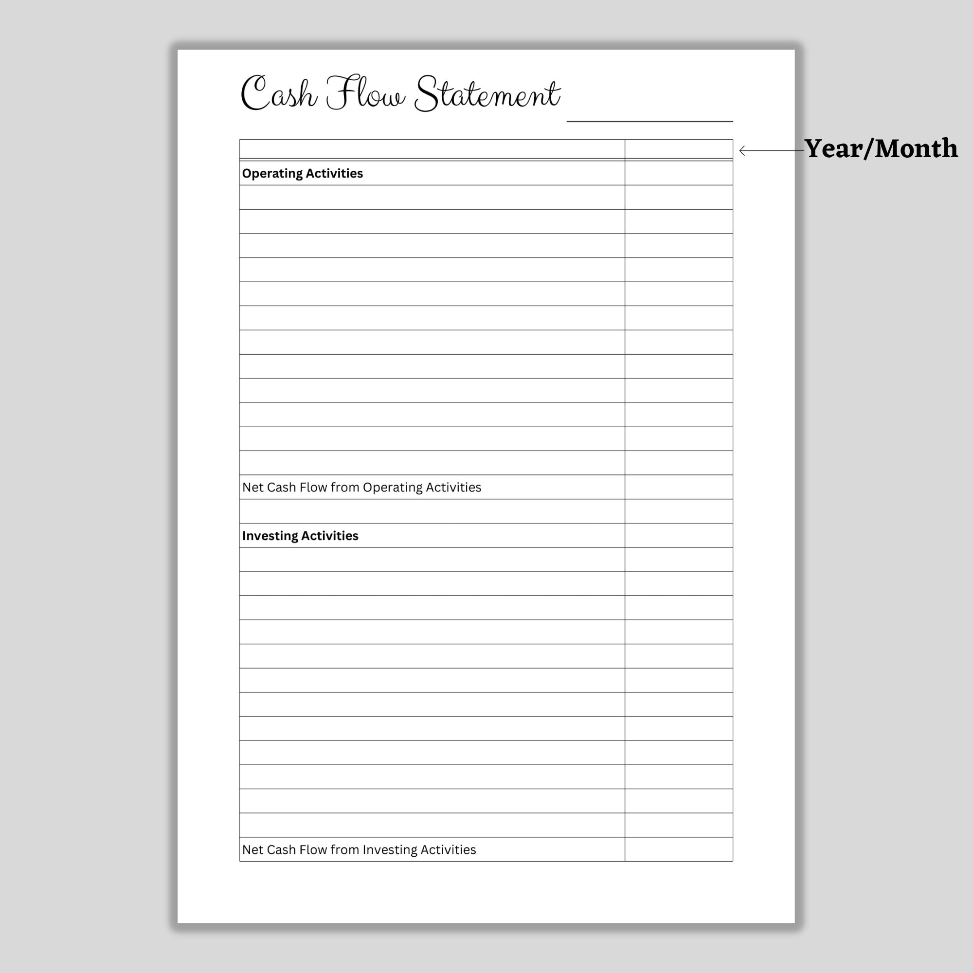 Printable Cash Flow Statement Income Expenses Assets Liabilities Small Business Template Financial Report PDF A4 A5 US Letter Etsy