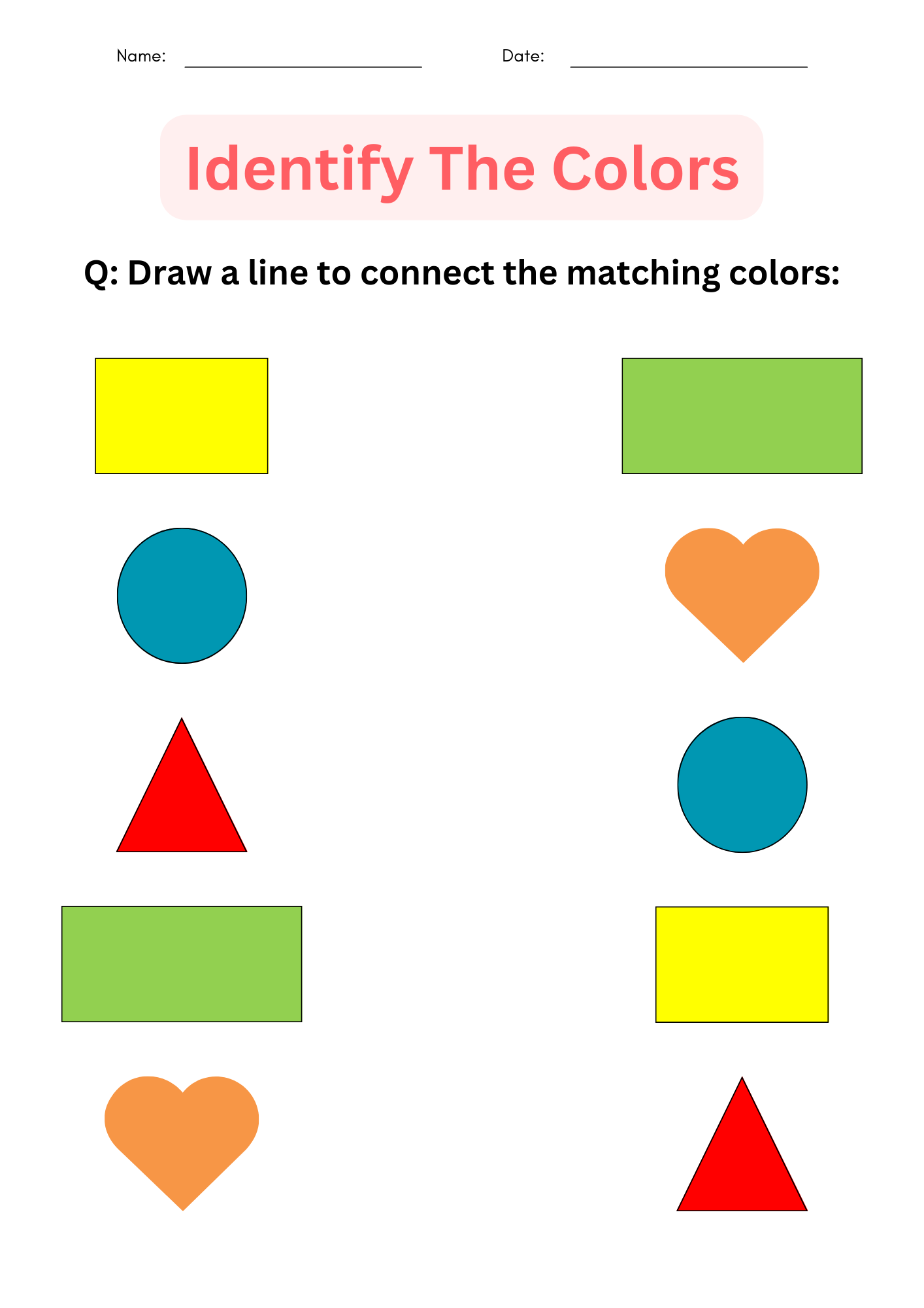 Printable Color Identification Matching Colors Worksheets For Kindergarten Teaching Resources