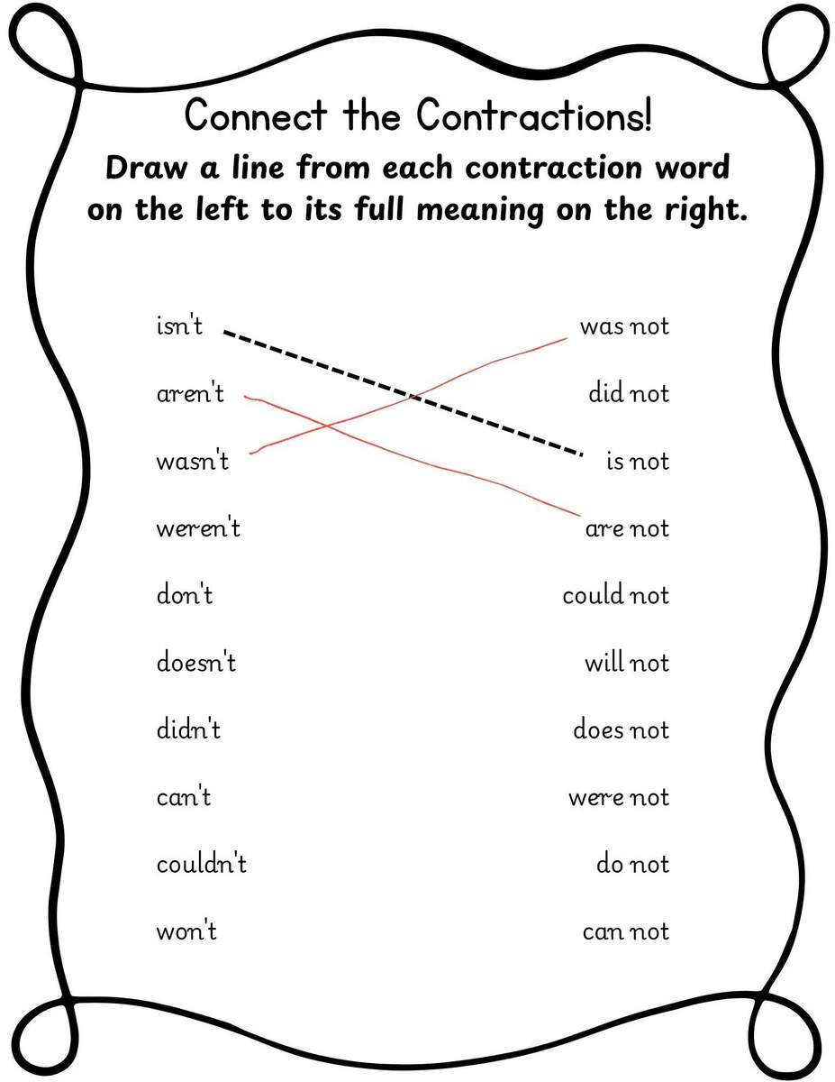Printable Contractions Worksheet ELA Morning Work For 1st 3rd Grade Etsy