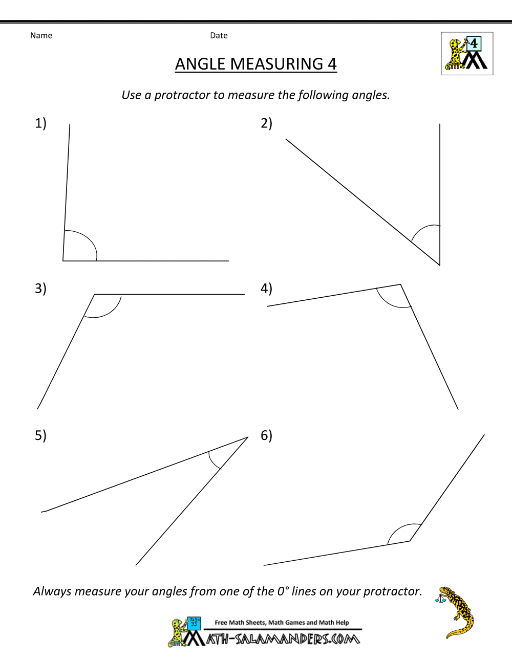 Printable Geometry Worksheets Angle Measuring