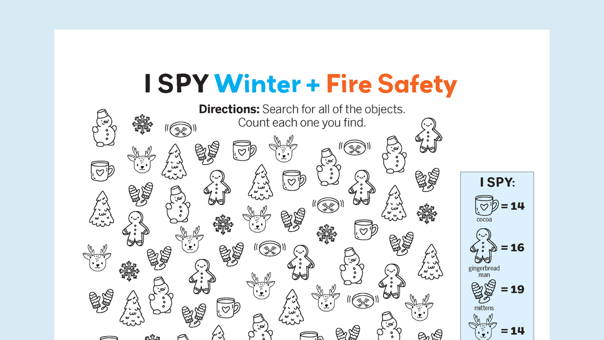 Printable I SPY Winter Fire Safety Sparky School House