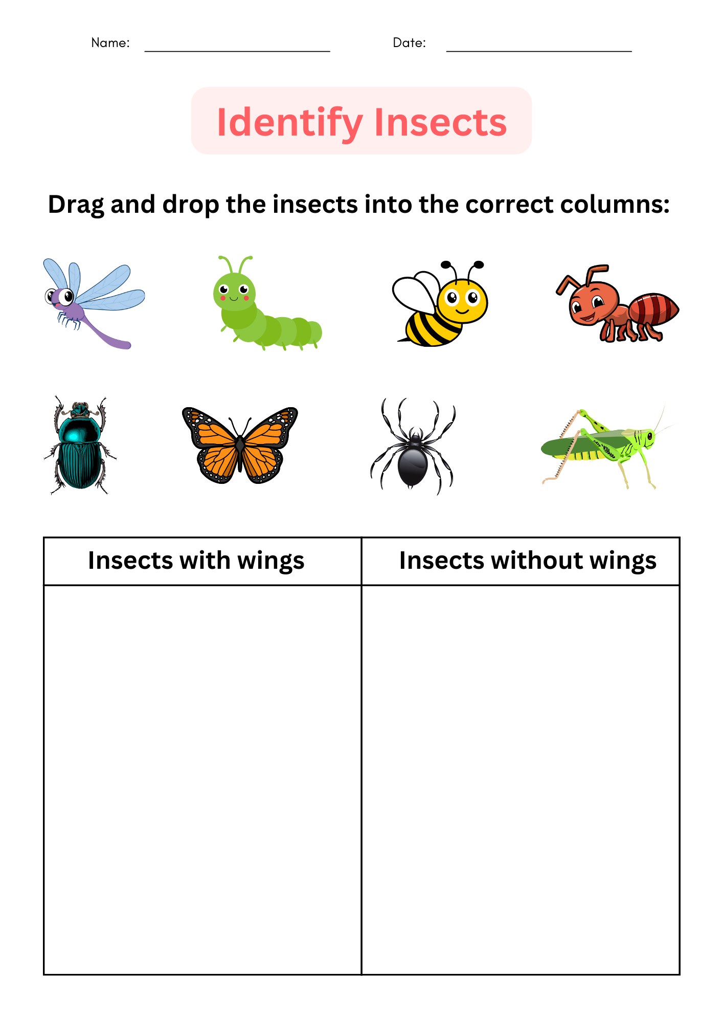 Printable Insects Worksheet For Kindergarten Identify And Matching For Grade 1 Made By Teachers Insect Bugs Printable Activity Pack For Preschoolers Fun With Mama Shop