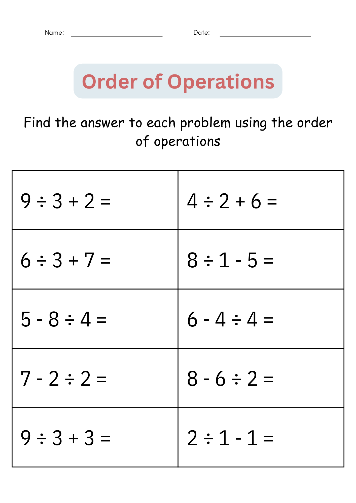 Printable Order Of Operations Digital Worksheets Activities For 4th 5th Grade Made By Teachers Customize 18 Order Of Operations Worksheets Templates Online Canva