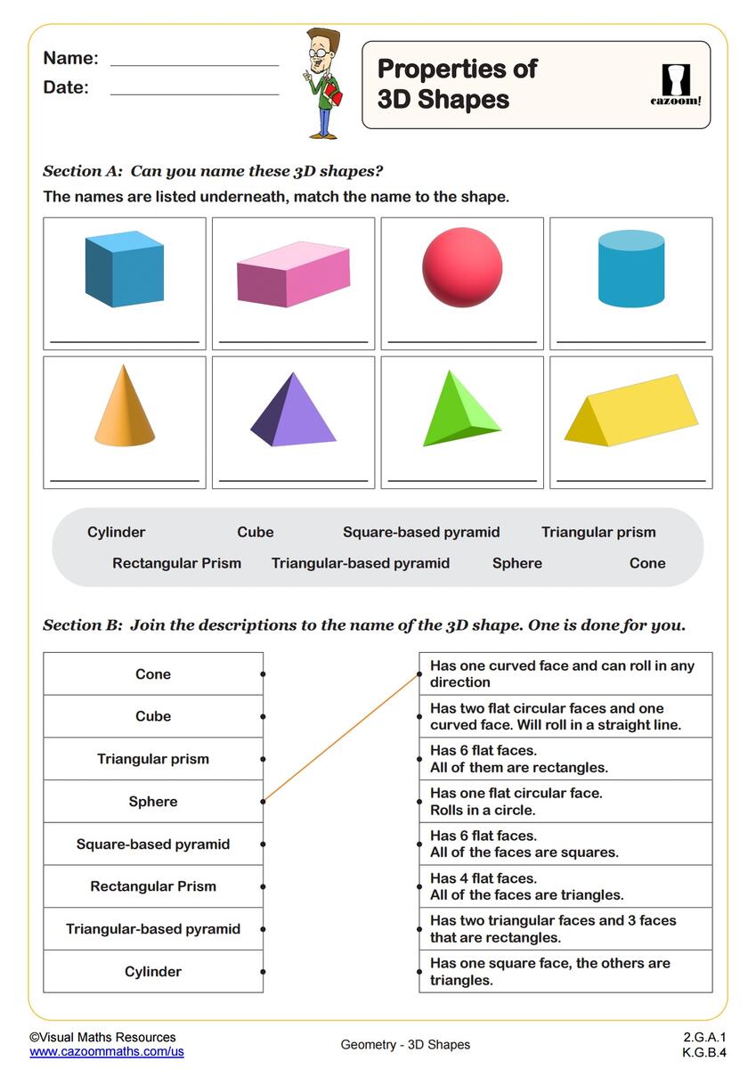 Printable PDF 3D Shapes Worksheets Cazoom Maths Cazoom Math