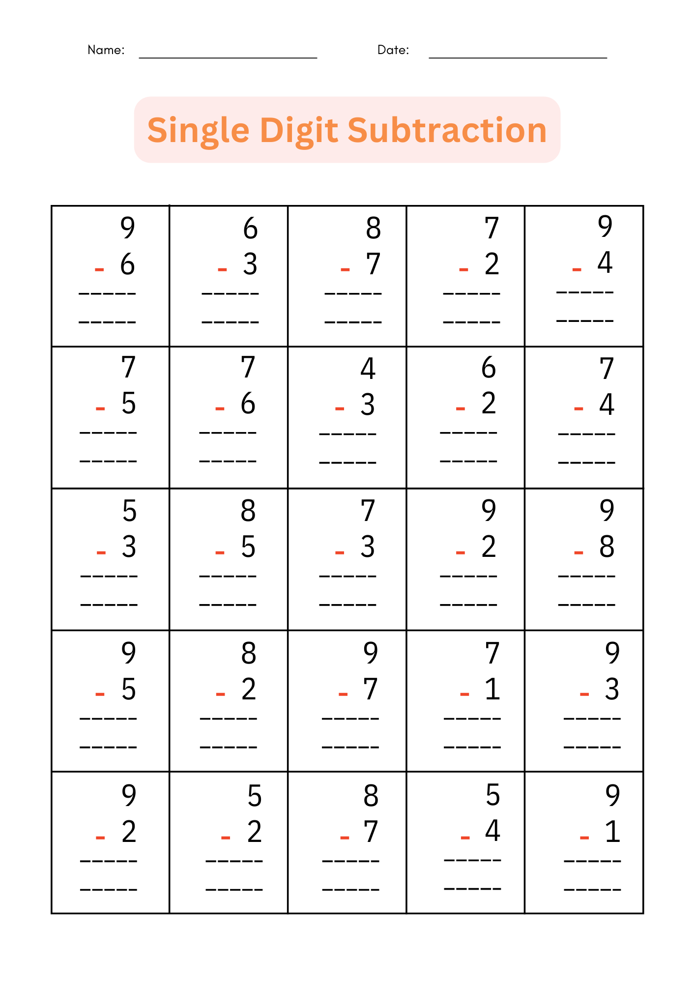 Subtraction Worksheets Free Printable Math Drills Free Printables Lettering SVG Files Tools Apps