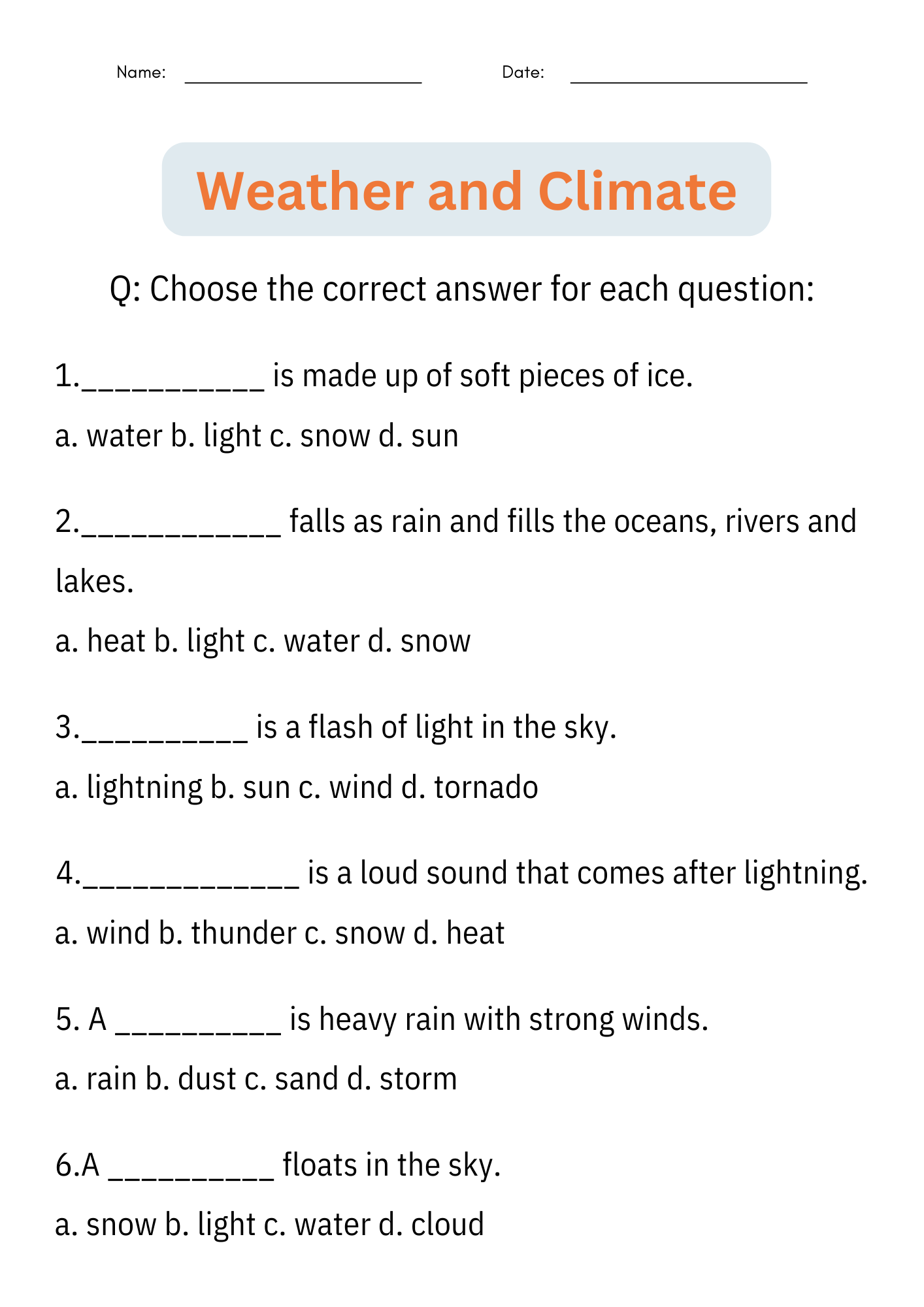 Printable Weather And Climate Activities Worksheet Earth Science For Grade 1 Made By Teachers 6th Grade Science Multiple Choices Worksheets Printable