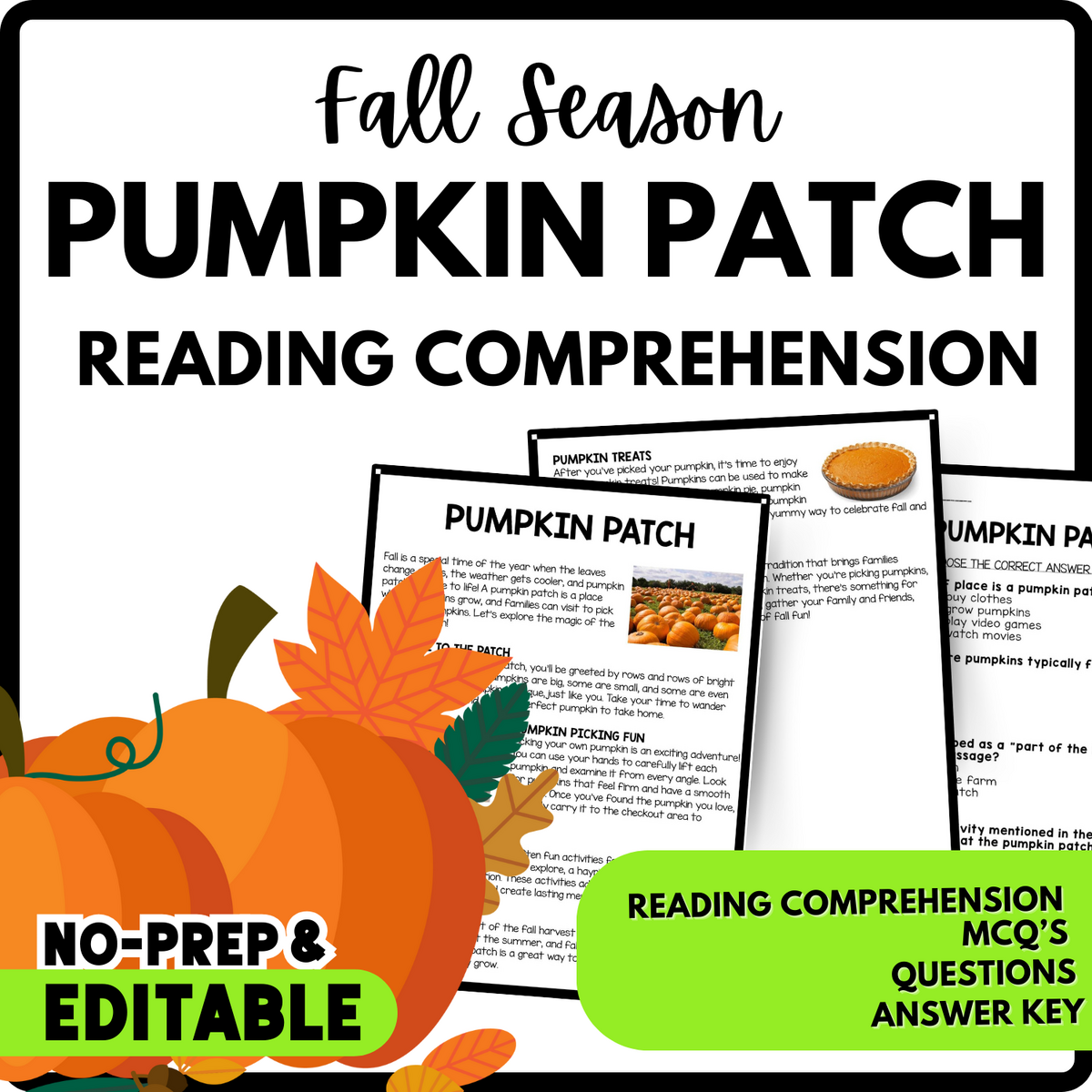 Pumpkin Patch Reading Comprehension Worksheet Teachers Stock