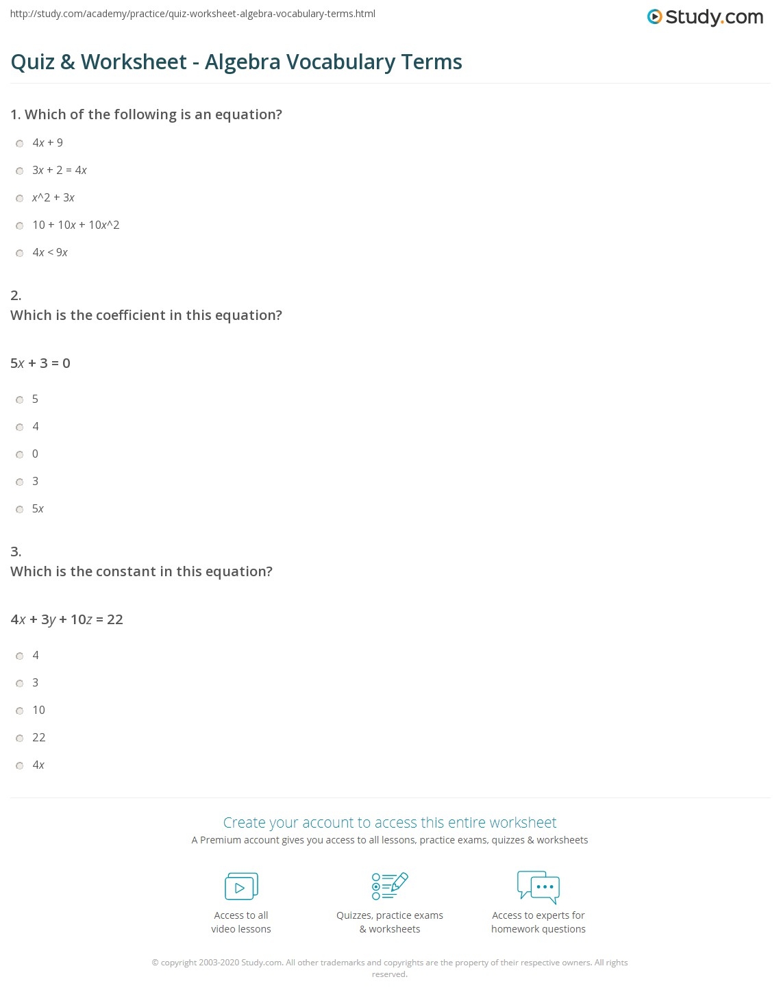 Algebra Review Worksheet Worksheets Library