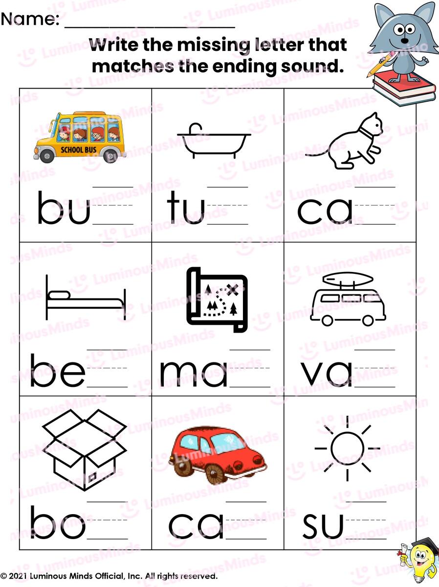 Ending Sounds Worksheets Superstar Worksheets