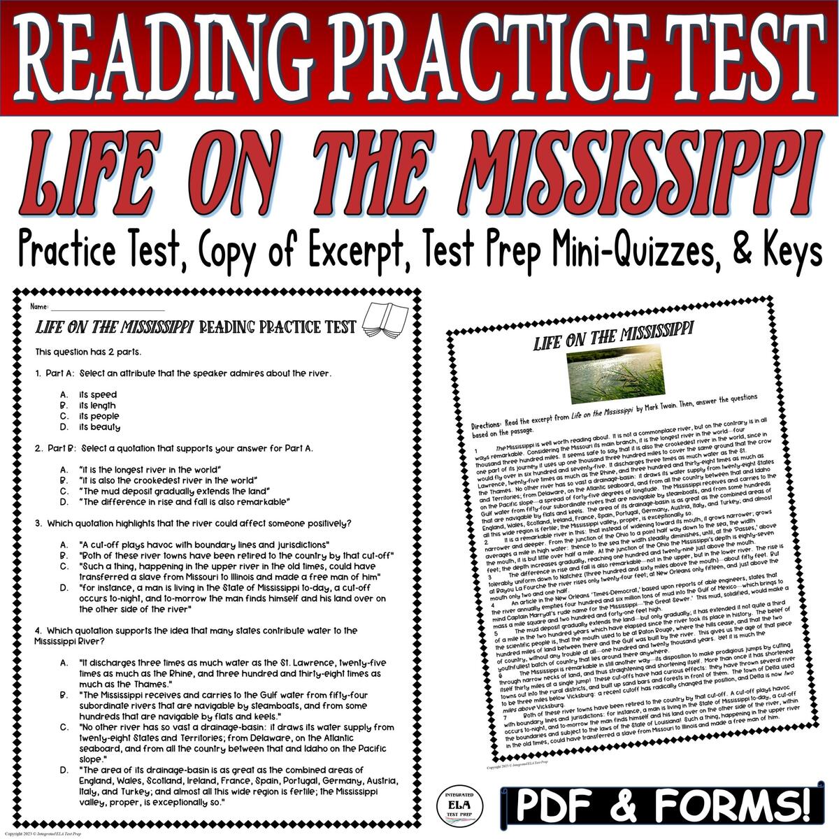 Reading Test Prep PRACTICE TEST Standardized Test Practice Mark Twain Made By Teachers