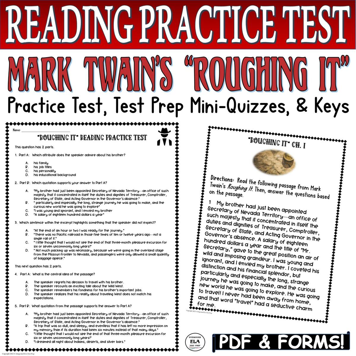 Reading Test Prep PRACTICE TEST Standardized Test Practice Mark Twain Passage Made By Teachers