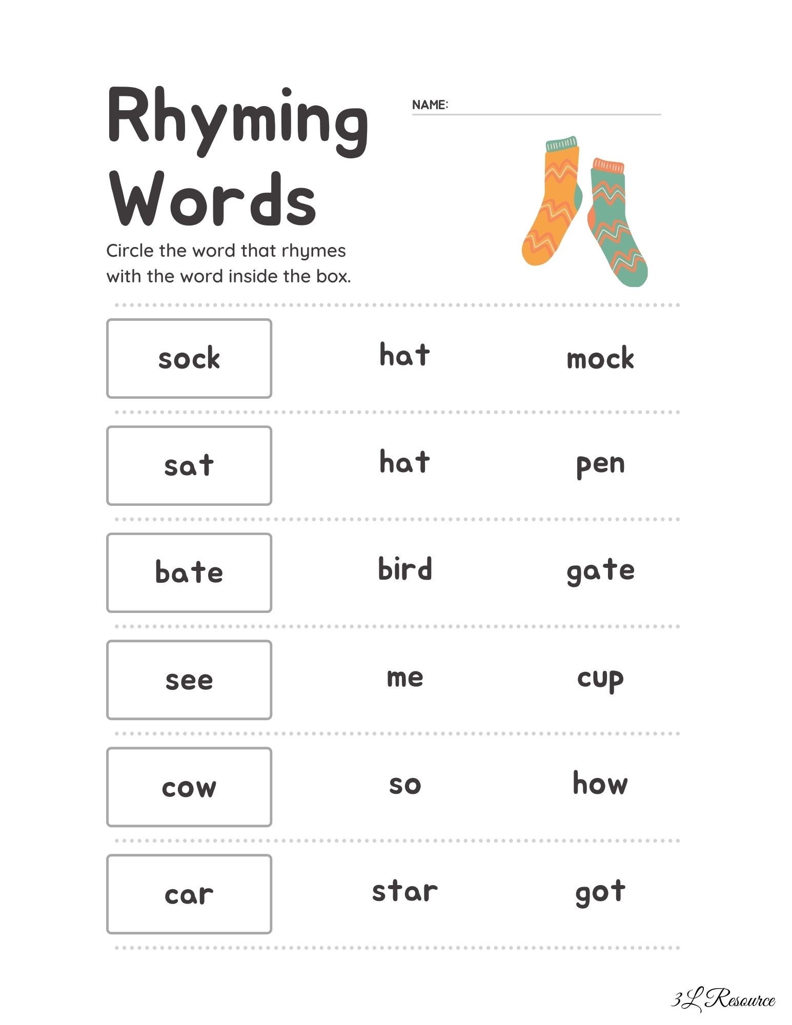 Free Printable Cut And Paste Rhyming Words Worksheet