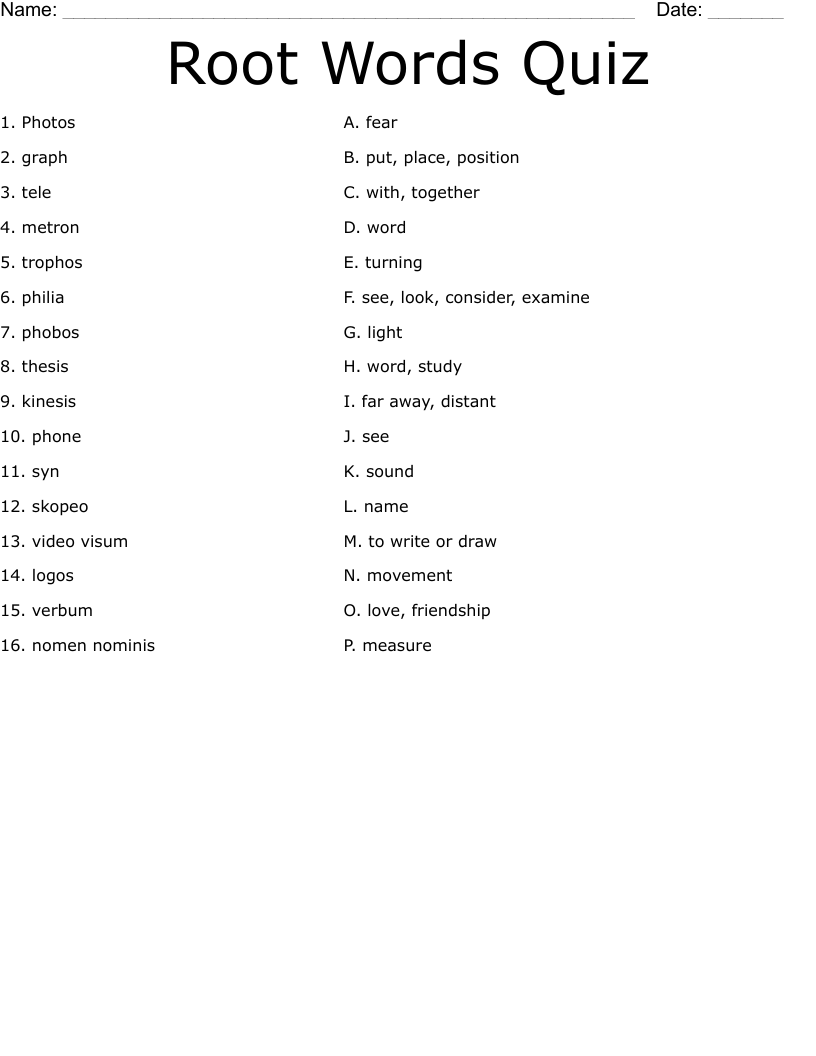 Root Words Quiz Worksheet WordMint