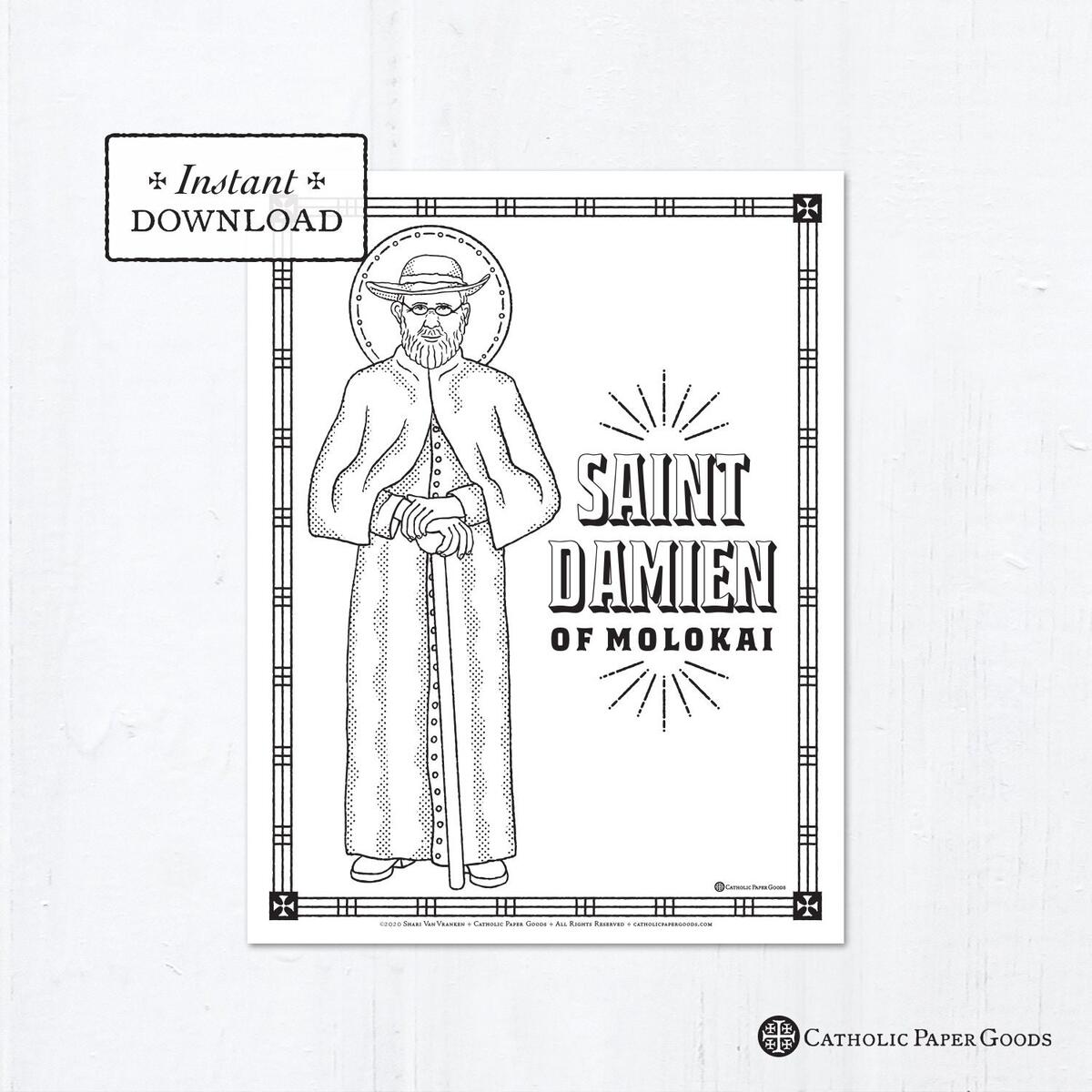 Saint Damien Of Molokai Coloring Page Catholic Saints PDF Digital Download Etsy Canada