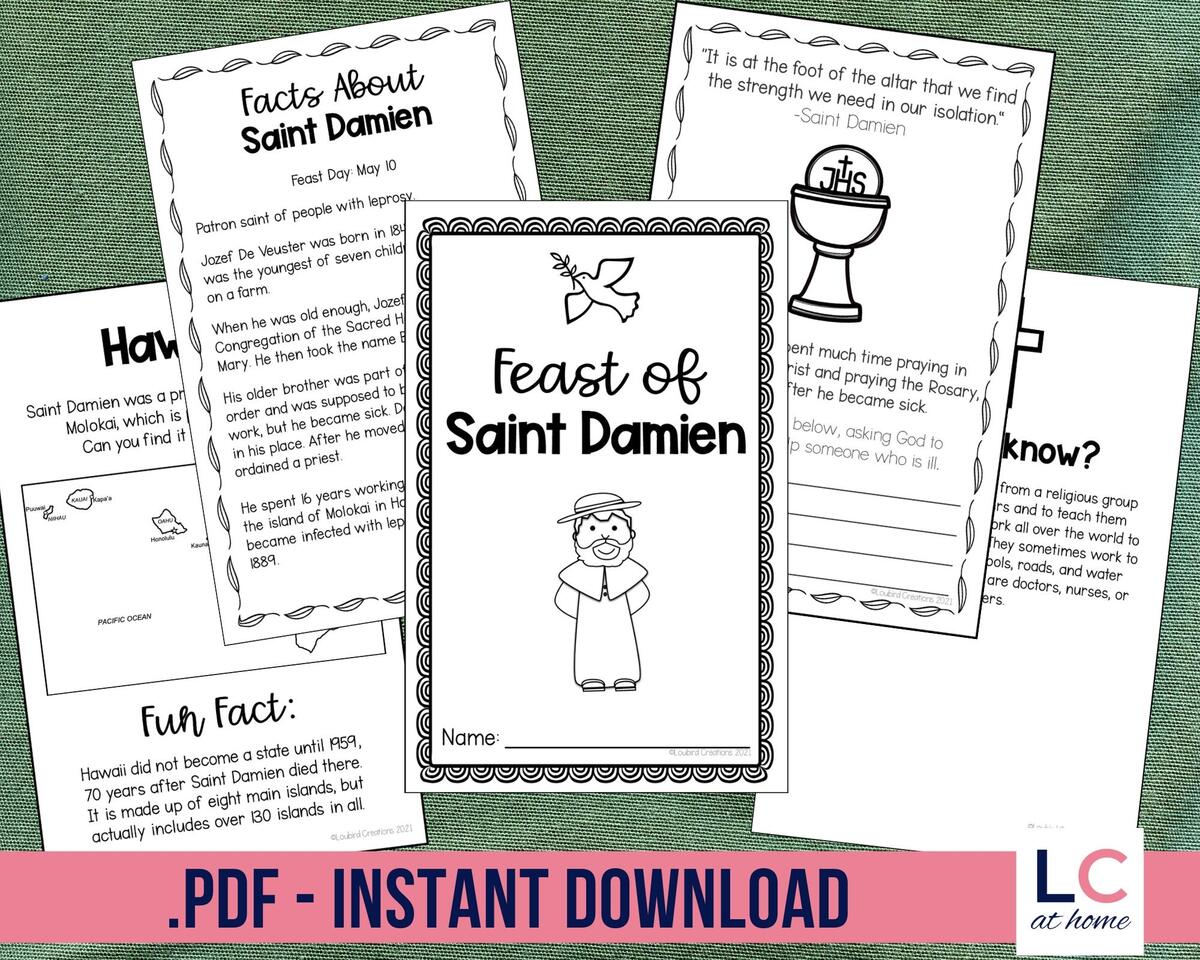 Saint Damien Of Molokai Printable Activity Booklet For Catholic Kids St Damien Facts Prayers Writing And Drawing Worksheets Etsy Ireland