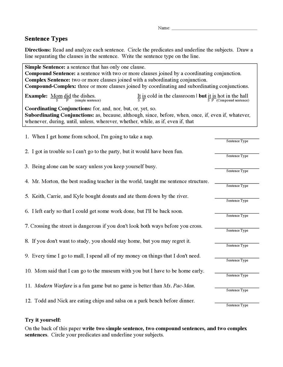 Sentence Types Worksheet Sentence Structure Activity Sentence Structure Worksheets Language Arts Activities