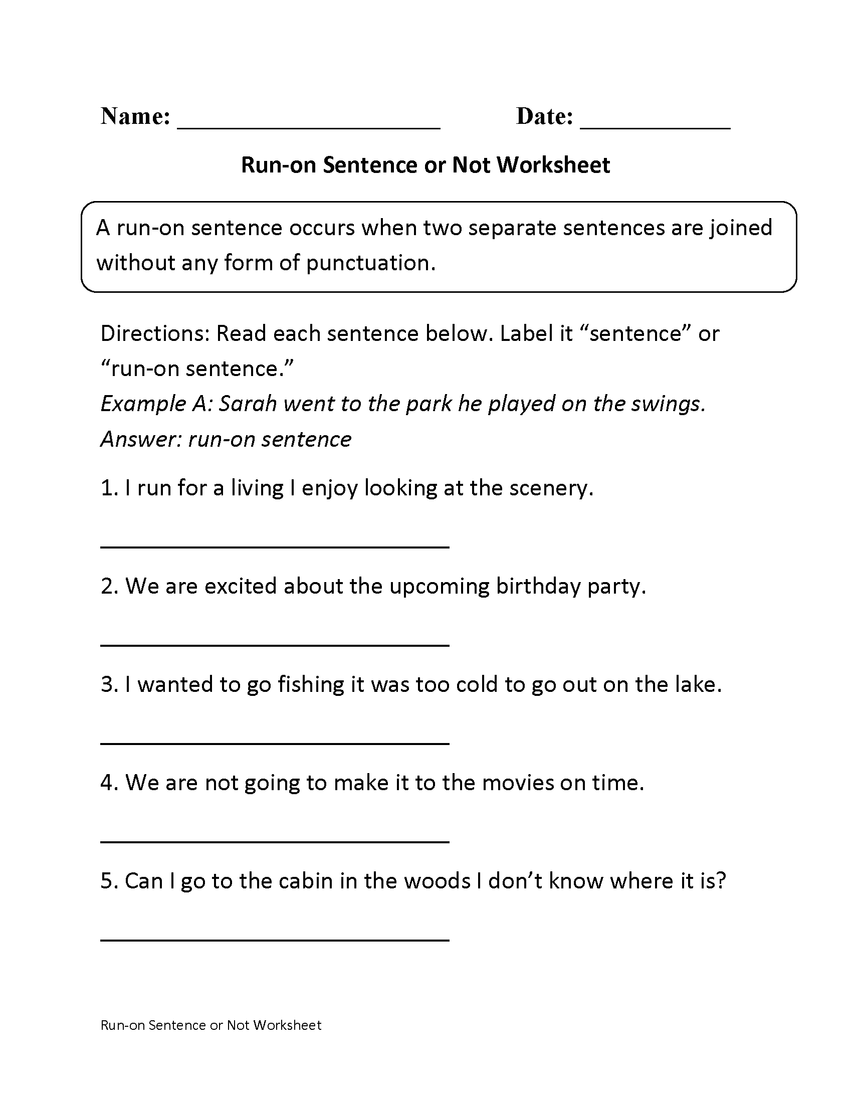 Sentences Worksheets Run On Sentences Worksheets Sentence Fragments Run On Sentences 4 Worksheets Grades 3 4 CCSS Made By Teachers