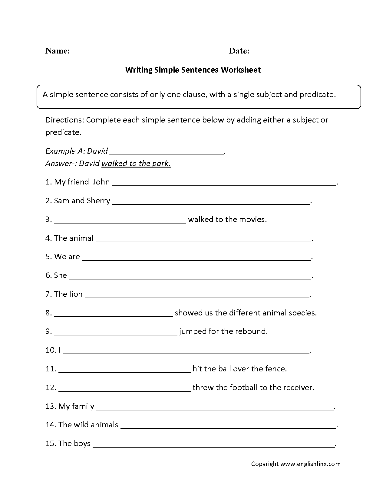 Sentences Worksheets Simple Sentences Worksheets Sentence Writing Worksheets Free Printables