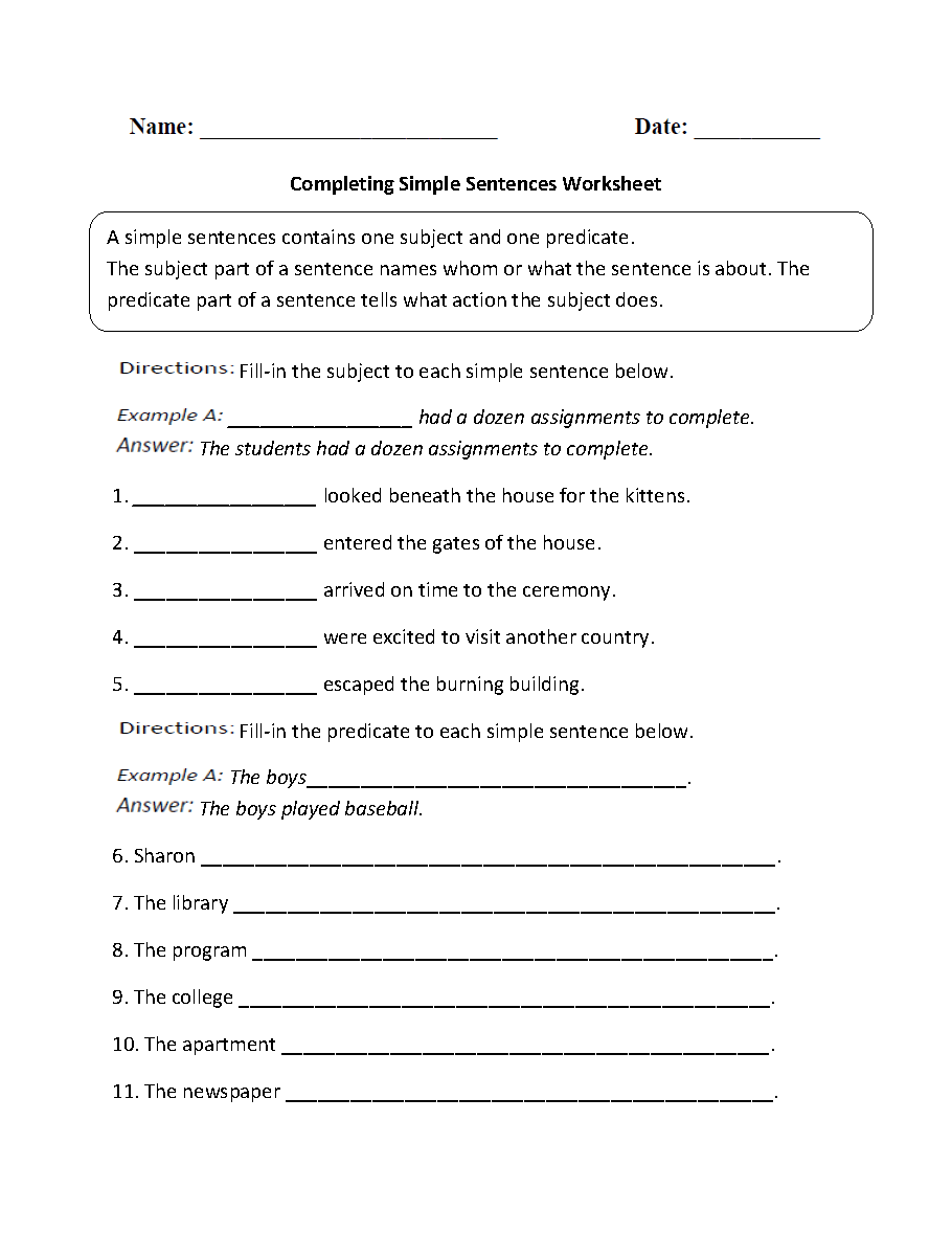 Sentences Worksheets Simple Sentences Worksheets Sentence Structure Worksheets Sentence Building Worksheets