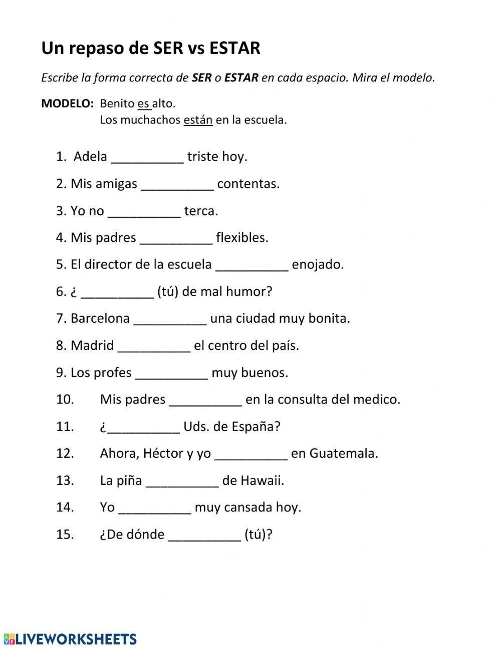 SER Vs ESTAR Worksheet Worksheets Library