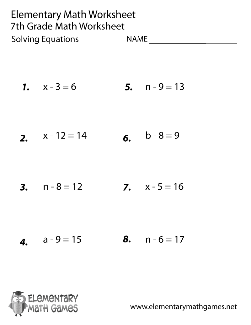 Seventh Grade Solving Equations Worksheet 7th Grade Math Worksheets PDF Printable Worksheets Cazoom Math