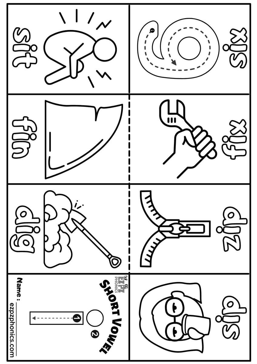 Short Vowel I Mini Coloring Book CVC Words 1 Ezpzphonics