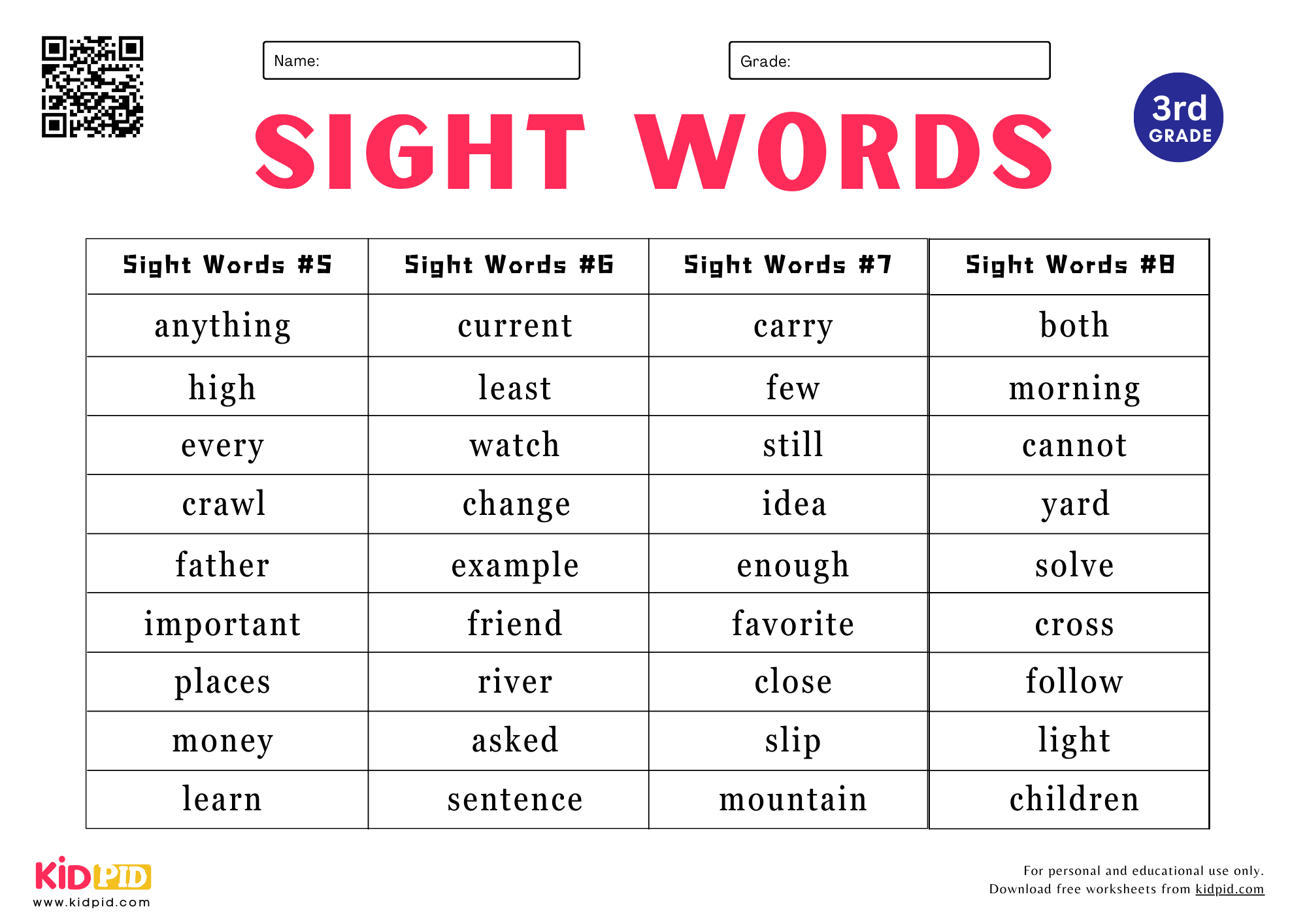 Sight Words Spelling Worksheet For Grade 3 Kidpid Sight Words Spelling Worksheet For Grade 3 Kidpid