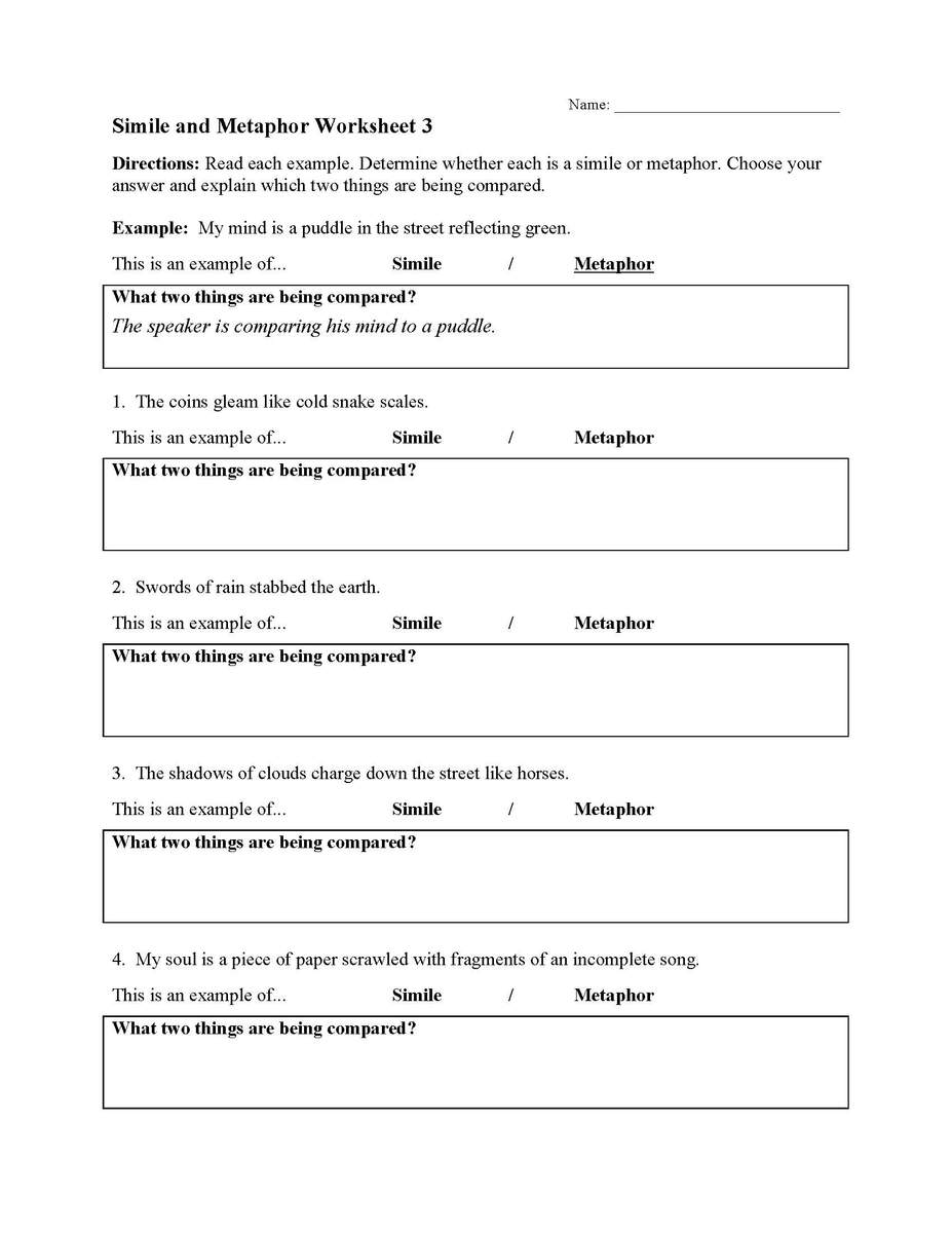 Simile And Metaphor Worksheets Create With Storyboard That