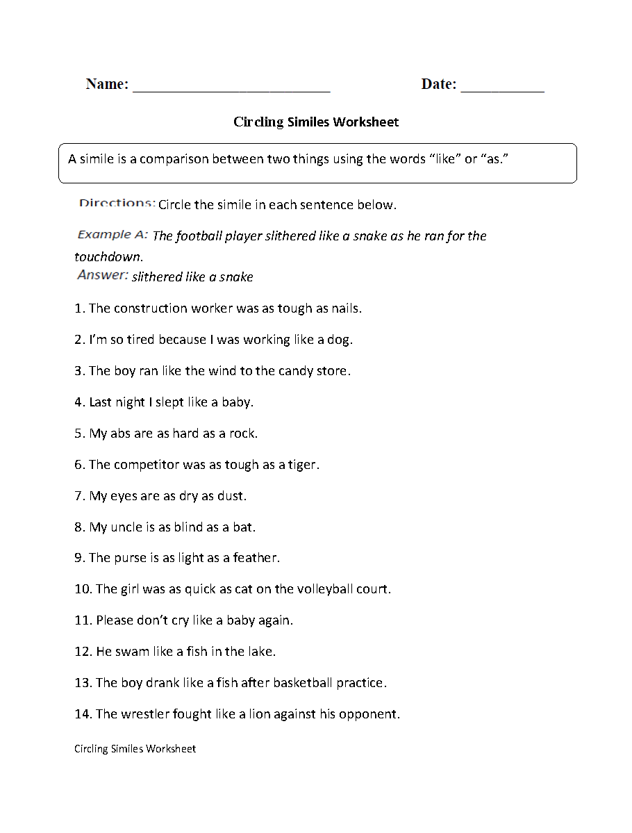 Similes Worksheets Free Printable Figurative Language Practice Similes Worksheets Free Printable Figurative Language Practice