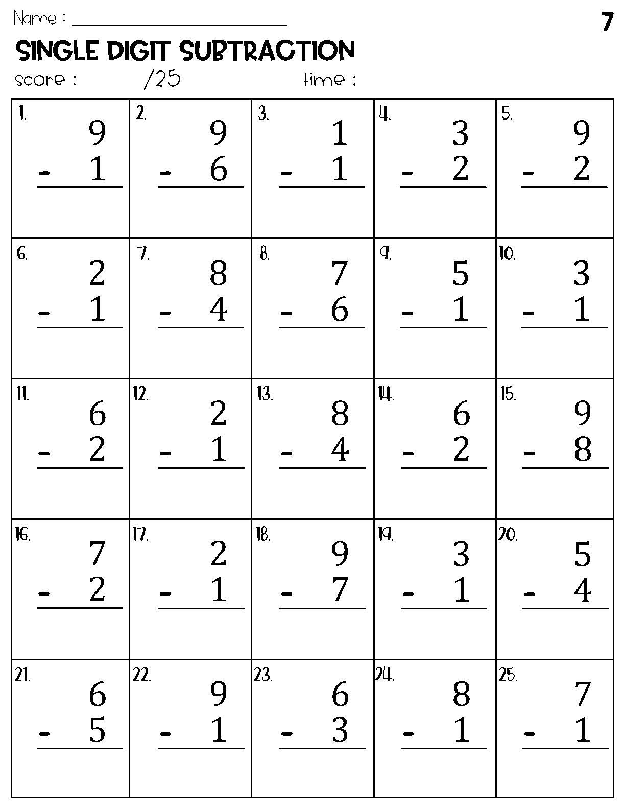 Single Digit Subtraction Worksheets Etsy Canada Single Digit Subtraction Worksheets Etsy Canada