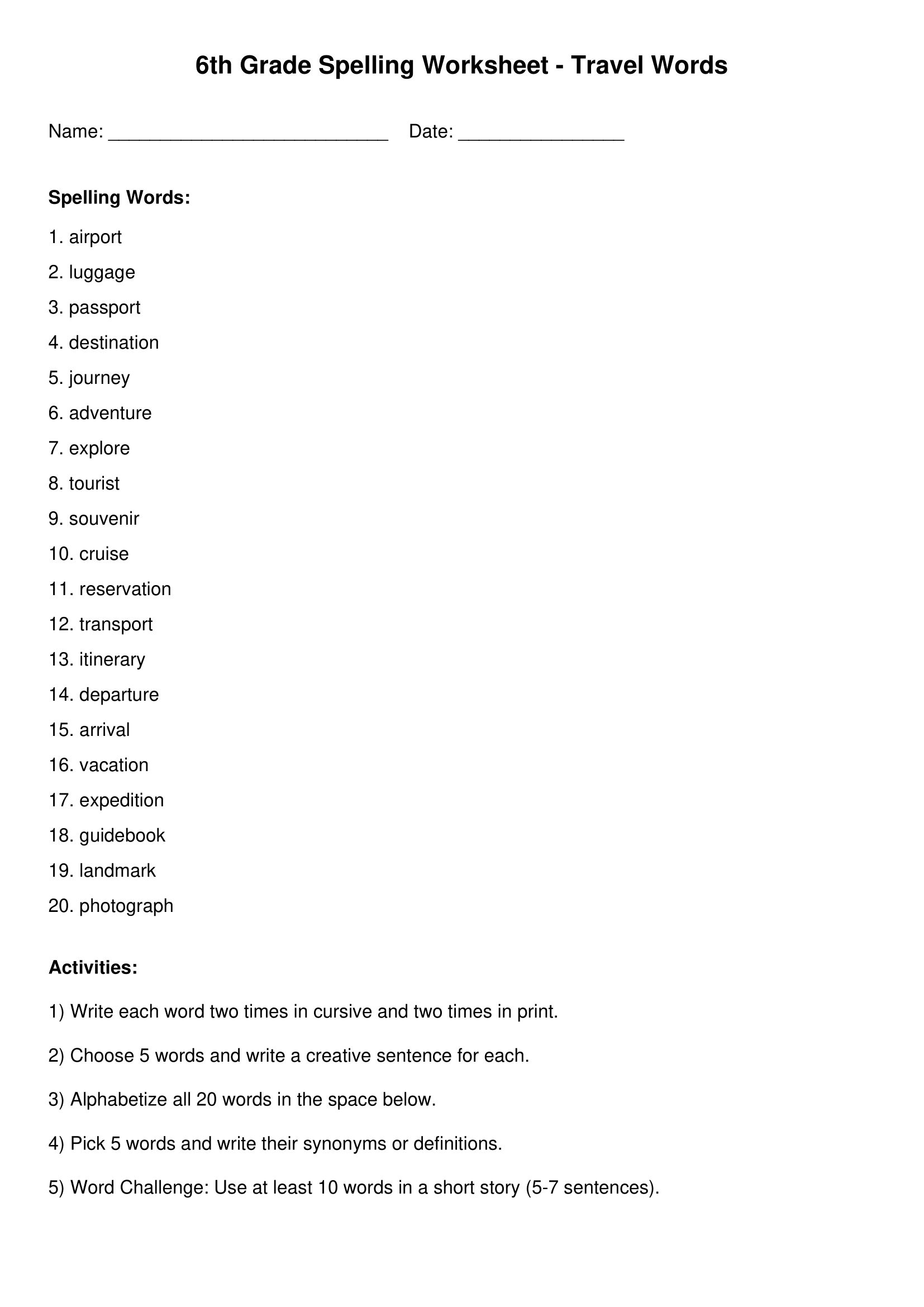 Sixth Grade Spelling Worksheets Printable Word Lists Vocabulary Practice Sixth Grade Spelling Worksheets Printable Word Lists Vocabulary Practice