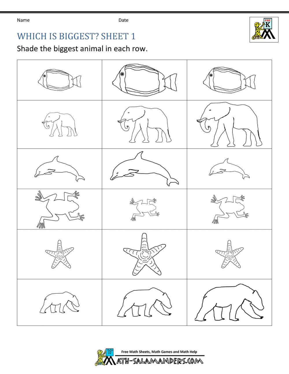 Size Worksheets Bigger Smaller Or The Same Size