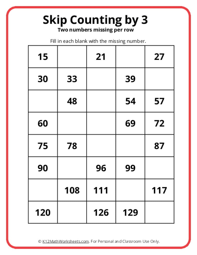 Skip Counting By Threes Home Time Activities