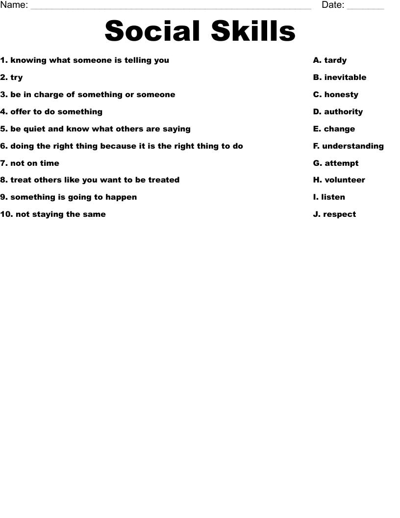 Social Skills Worksheet WordMint