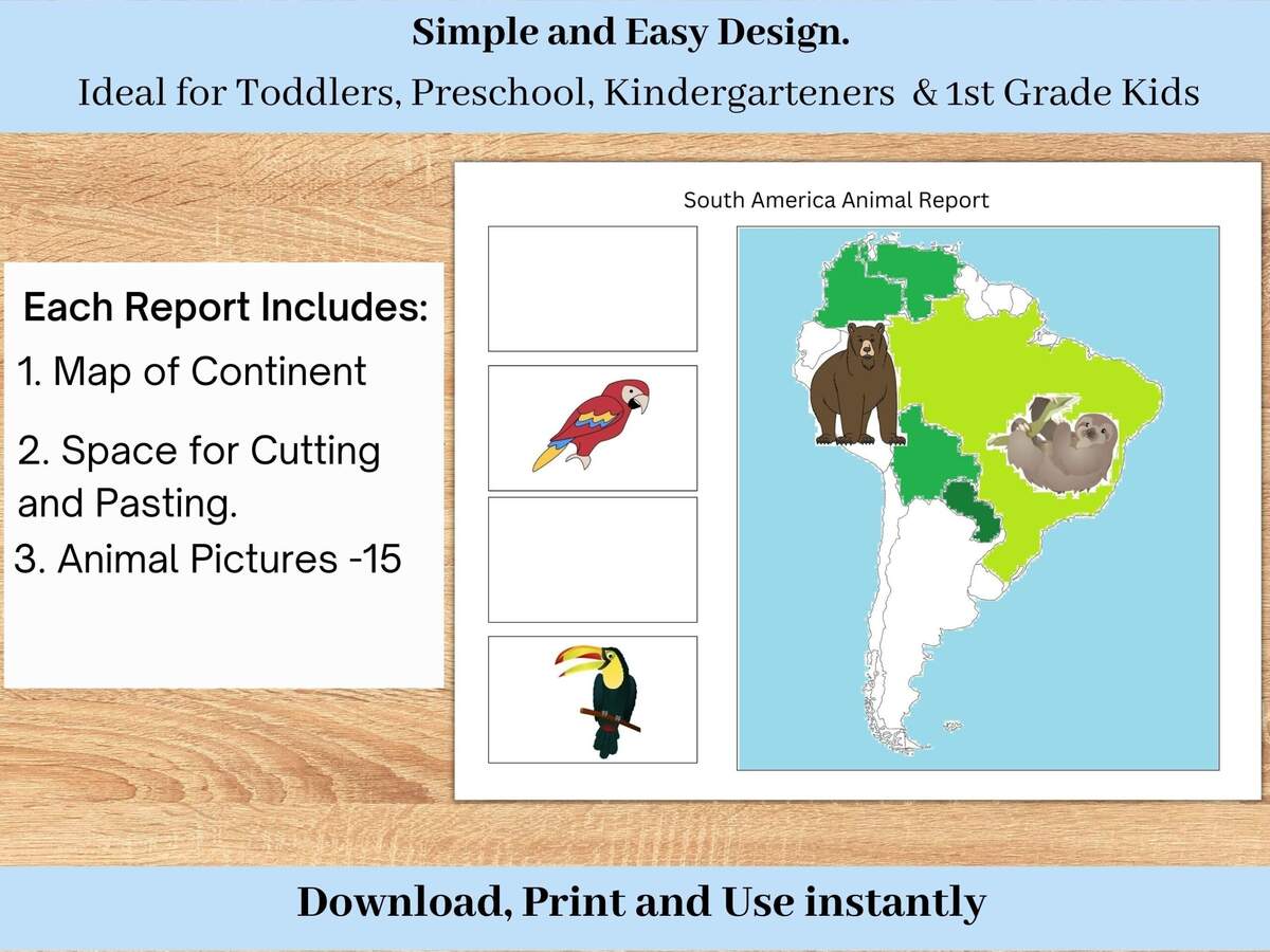 South America Animal Report Geography Printable For Toddlers Pre k Geography Worksheet Montessori Continent Report Homeschool Geography Etsy