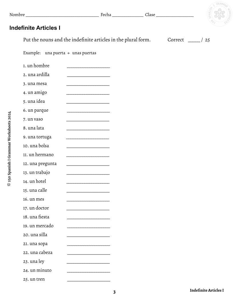 Spanish Definite And Indefinite Articles Practice Worksheet Bundle 4 Pages Etsy Israel