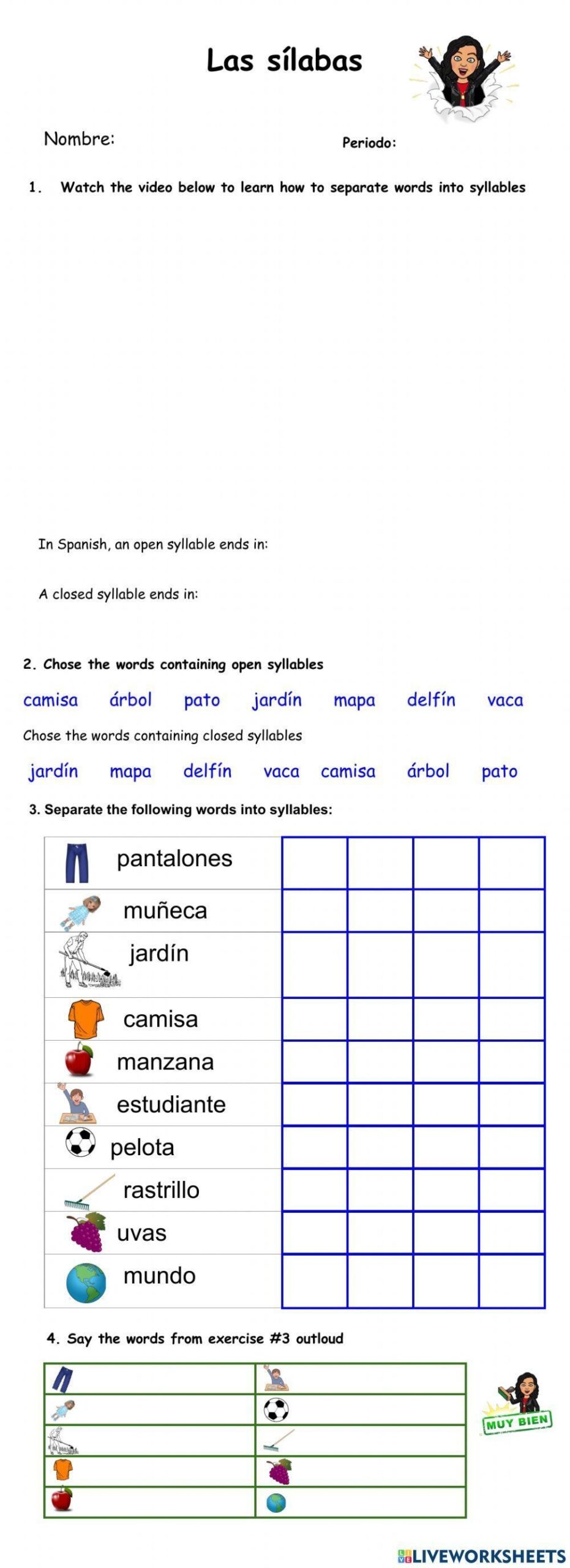 Spanish Syllables Interactive Worksheet Worksheets Library
