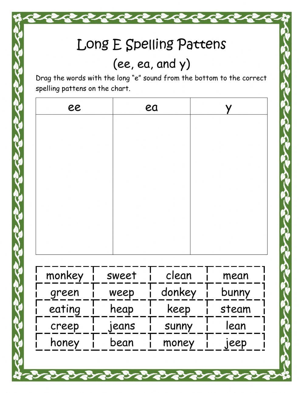 Spelling Patterns Long E Ee Ea And Y Worksheet Worksheets Library