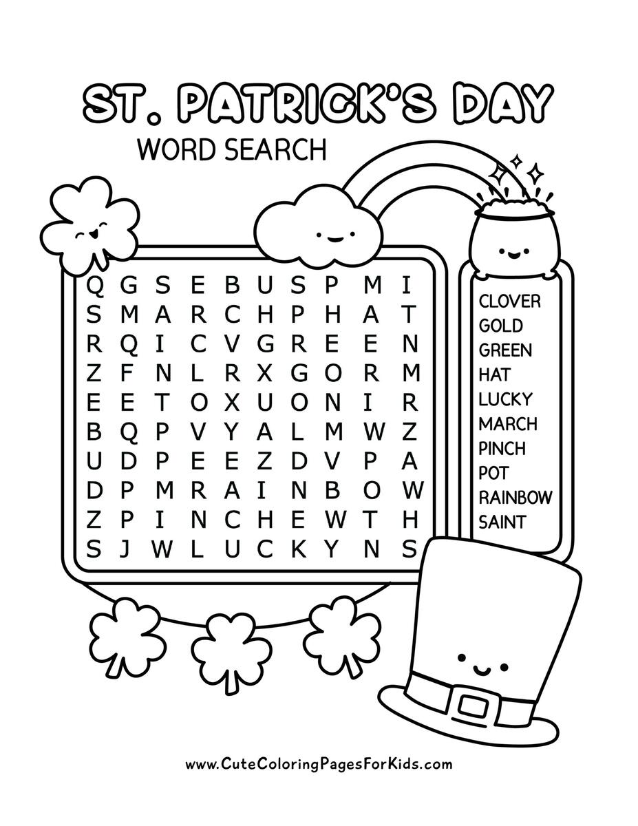 St Patrick S Day Word Search Free Printables For Kids Cute Coloring Pages For Kids