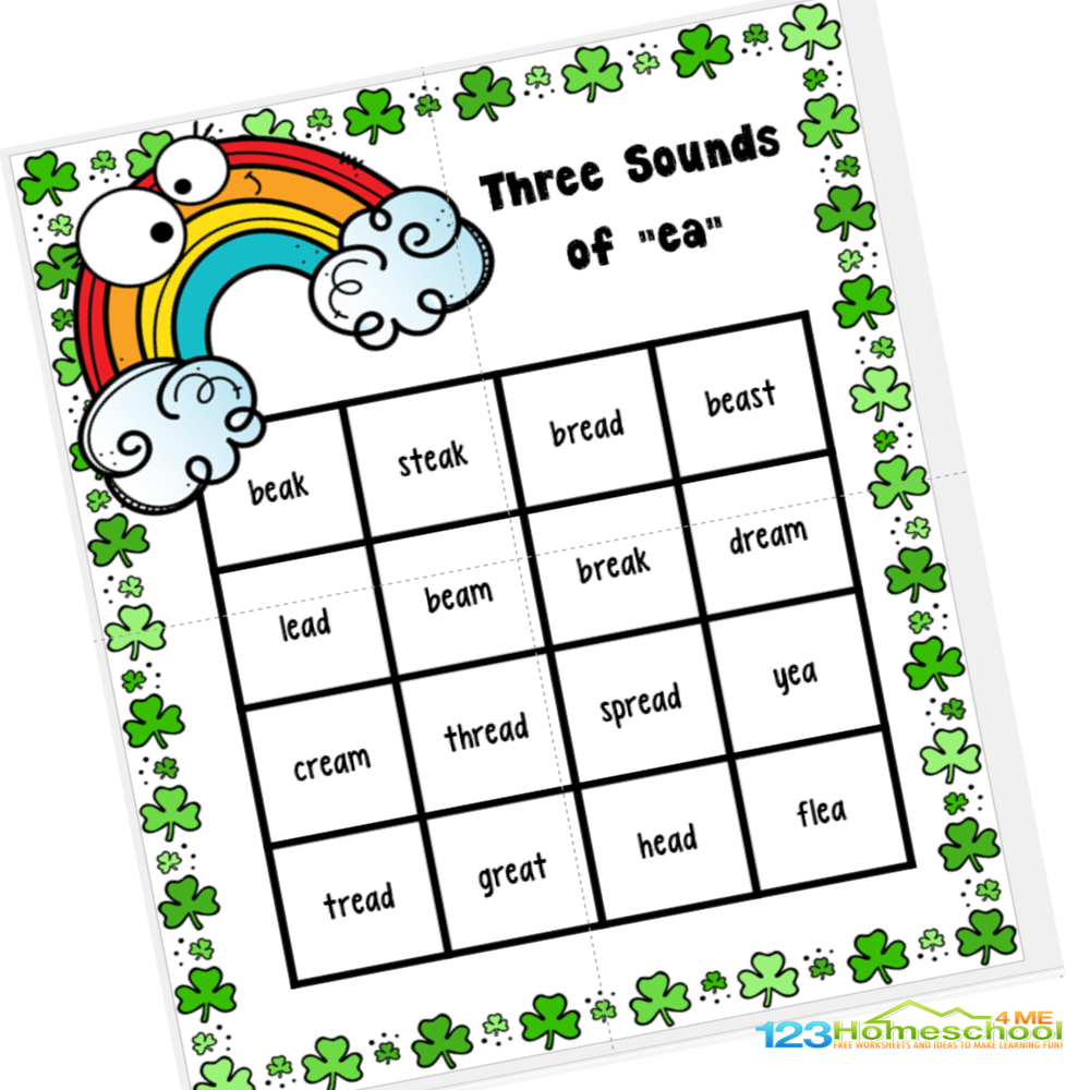 St Patrick s Three EA Sound Words BINGO Phonics Game