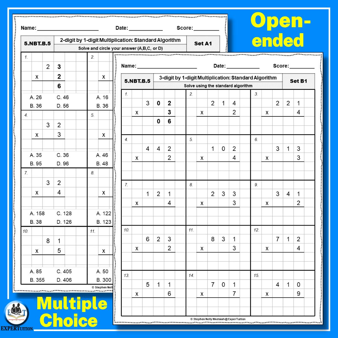 Standard Algorithm Long Multiplication Worksheets Bundle Made By Teachers