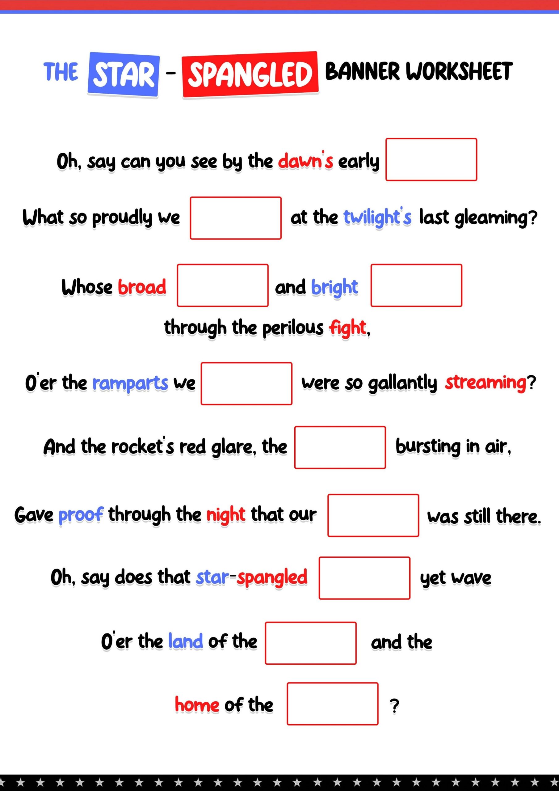 Star Spangled Banner Fill In The Blank Worksheet Worksheets Library Star Spangled Banner Fill In The Blank Worksheet Worksheets Library