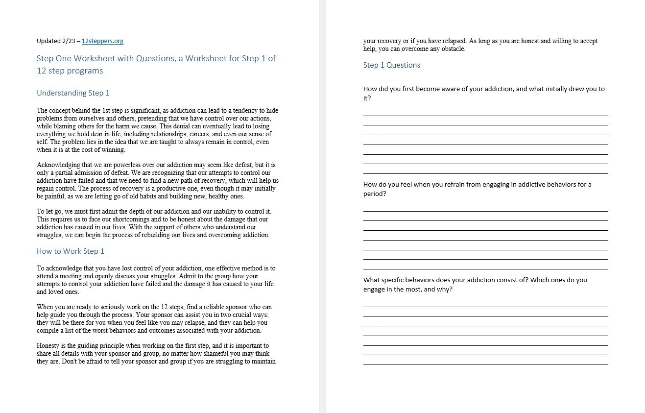 Step 1 Worksheet With Questions Free PDF Download Print 12 Worksheets Library